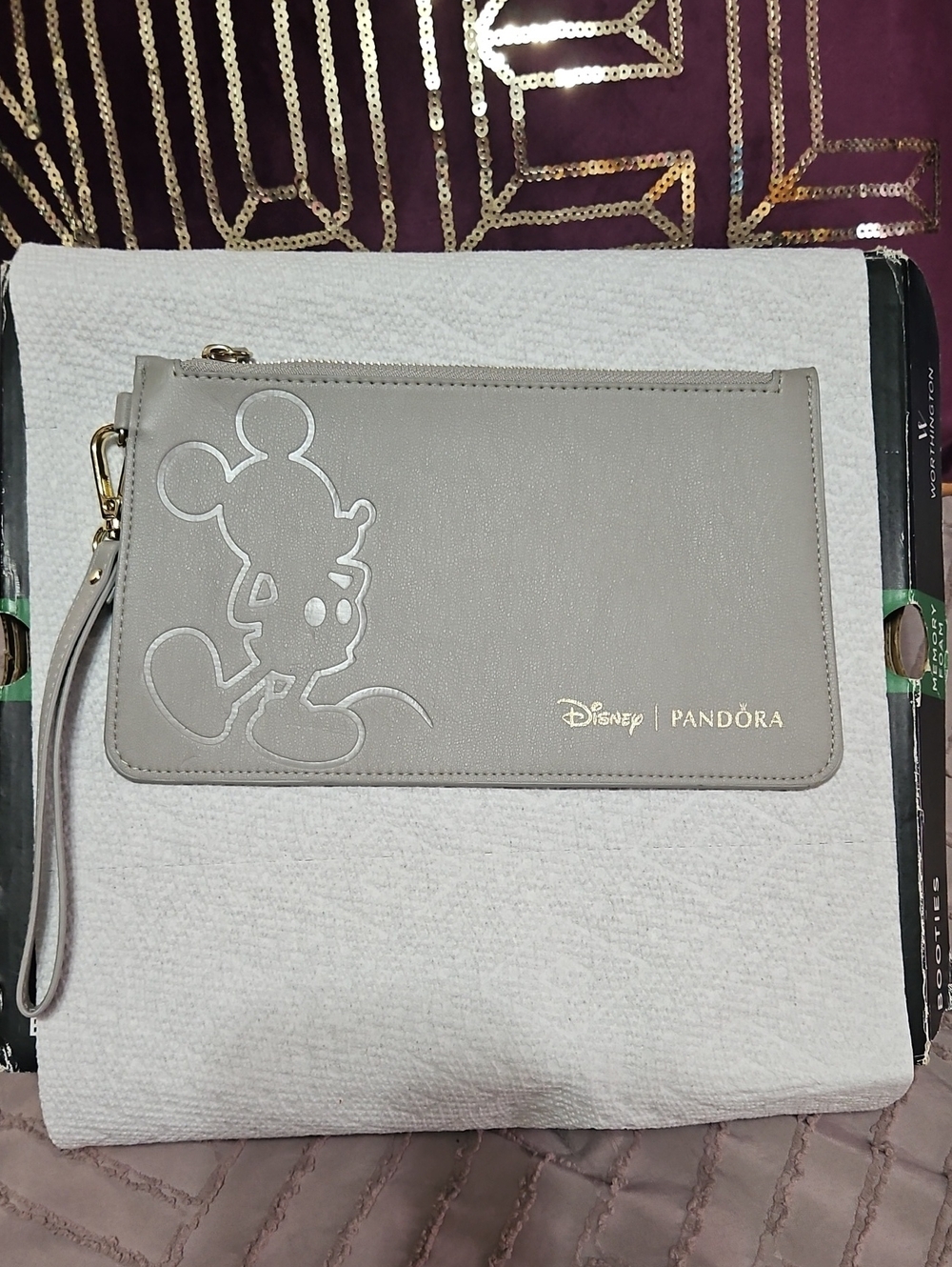 limited-edition Disney x Pandora grey vegan leather clutch